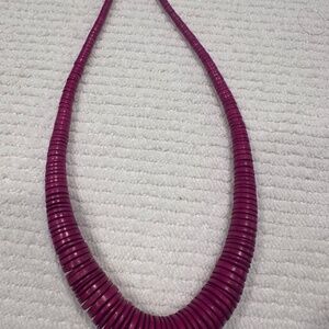 Chunky Magenta Wood Bead Necklace Boho Statement Necklace Vintage Style